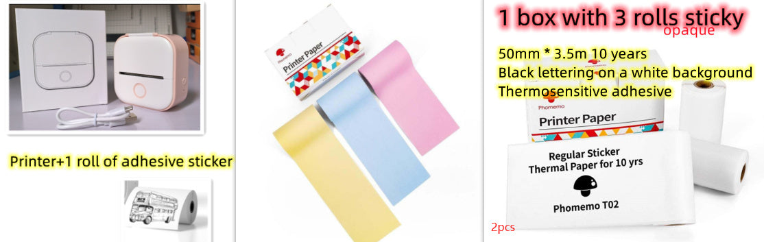 Imprimante Thermique Portable Mini Imprimante Photo Bluetooth pour Étudiants et Étiquettes Prix