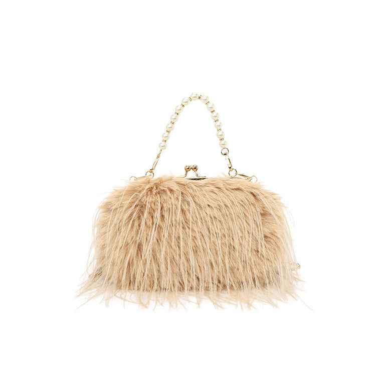 High-grade Versatile Niche Pearl Chain Furry Crossbody Shoulder