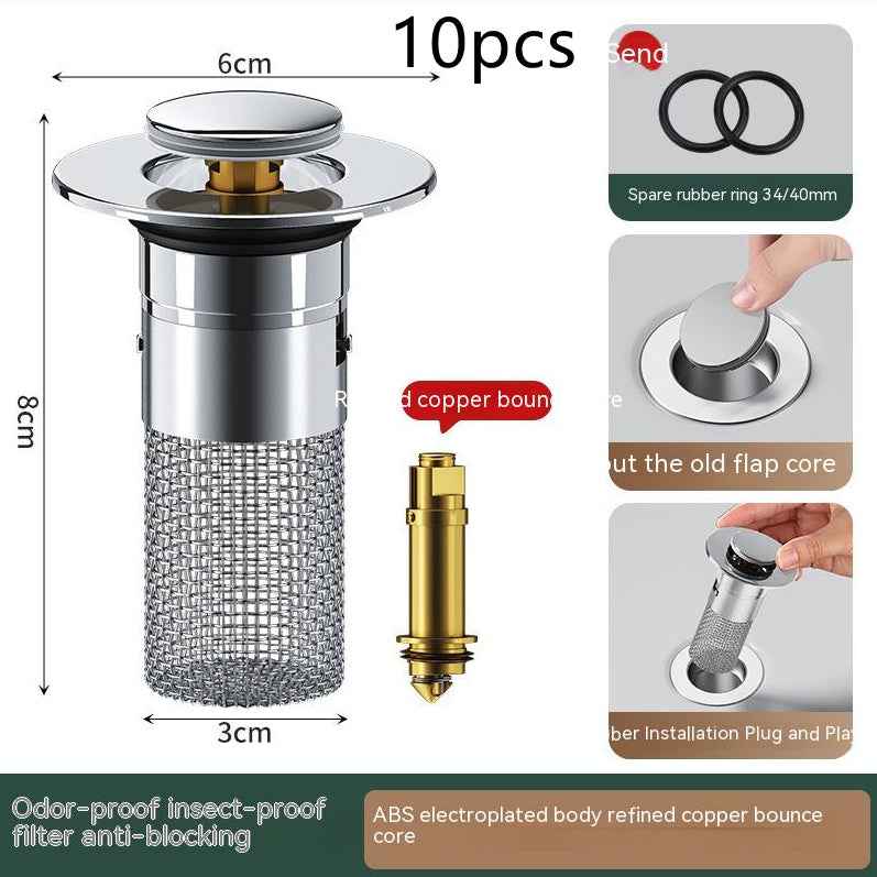 Long Pop-Up Sink Drains Filter Bathroom Press Bounce Basin Plug Stopper Wash Basin Hair Catcher Sink Strainer Kitchen Supplies