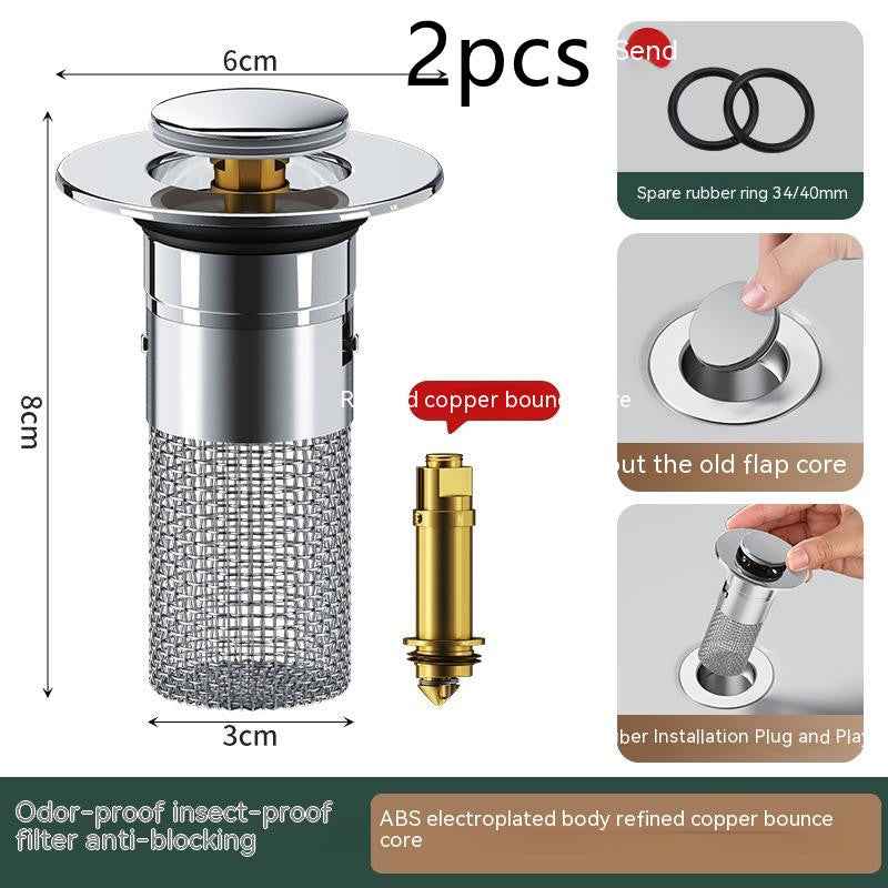 Long Pop-Up Sink Drains Filter Bathroom Press Bounce Basin Plug Stopper Wash Basin Hair Catcher Sink Strainer Kitchen Supplies