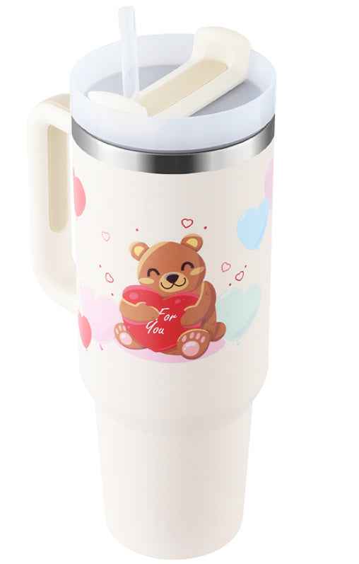 Gobelet isolé avec paille 40 oz en acier inoxydable, tasse à café étanche avec couvercle, mug conique idéal pour cadeaux de Saint-Valentin, voiture, gymnase, bureau et voyage