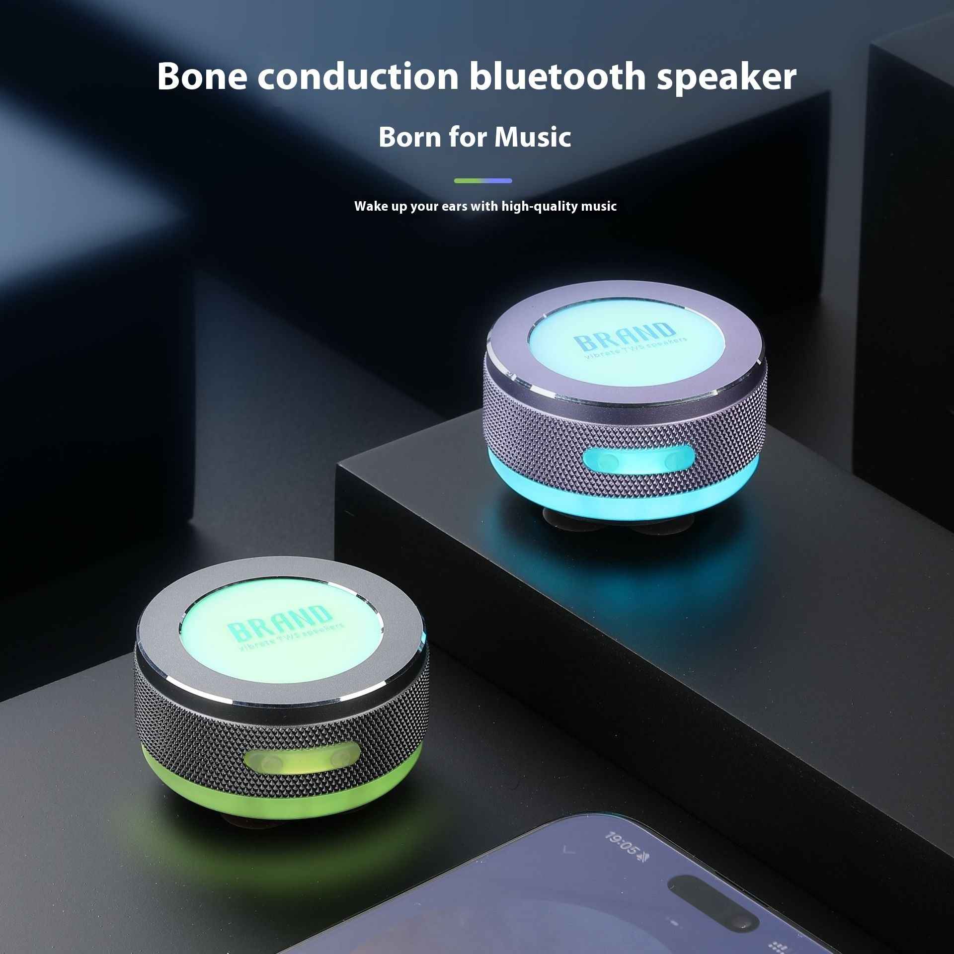 Small Wireless Bone Conduction Speakers Bluetooth With Color LED Light ,Portable Surface Adsorption Speaker