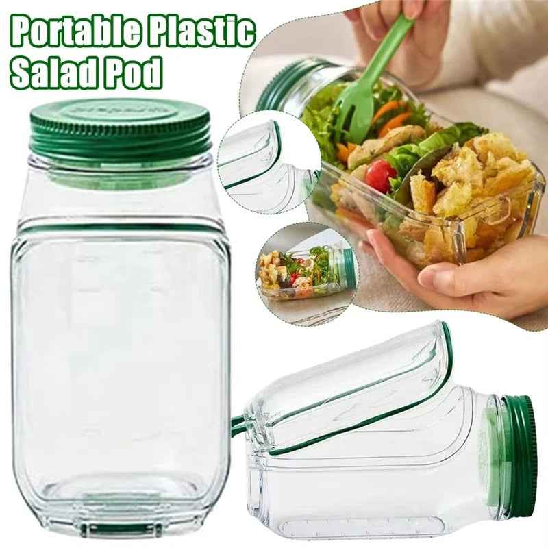 Portable Plastic Salad Pod All-In-One Container With Leak Proof Oats Container Reusable Keep It Good Salad Bowl Meal Prep Kitchen Gadgets