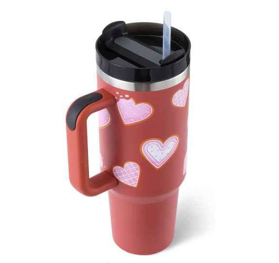 Gobelet isolé avec paille 40 oz en acier inoxydable, tasse à café étanche avec couvercle, mug conique idéal pour cadeaux de Saint-Valentin, voiture, gymnase, bureau et voyage