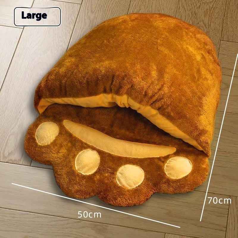 Winter Warm Cute Bear Paw Cat Bed Thickened House Semi-closed Cat Nest Large Space Washed Sleeping Bag Dog Pet Bed Pets Products