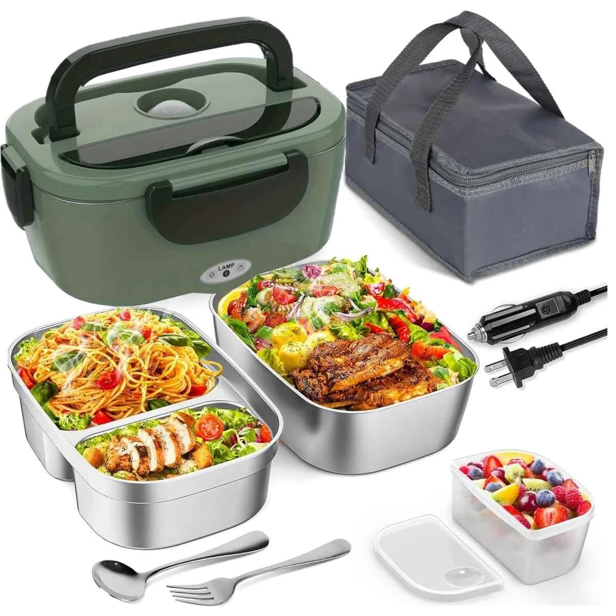 Electric Lunch Box for Adults-60W Fast HeatedLunch Box for Men&Women with Dual 1.5LStainless Steel Containers Fast Heating Porta