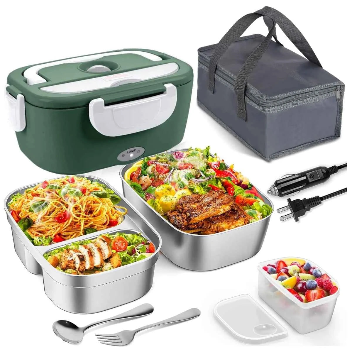 Electric Lunch Box for Adults-60W Fast HeatedLunch Box for Men&Women with Dual 1.5LStainless Steel Containers Fast Heating Porta