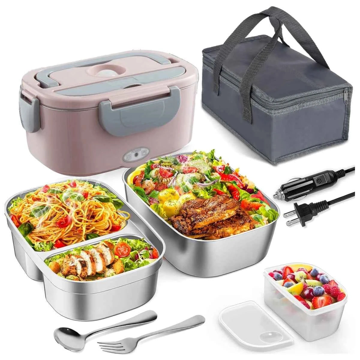 Electric Lunch Box for Adults-60W Fast HeatedLunch Box for Men&Women with Dual 1.5LStainless Steel Containers Fast Heating Porta
