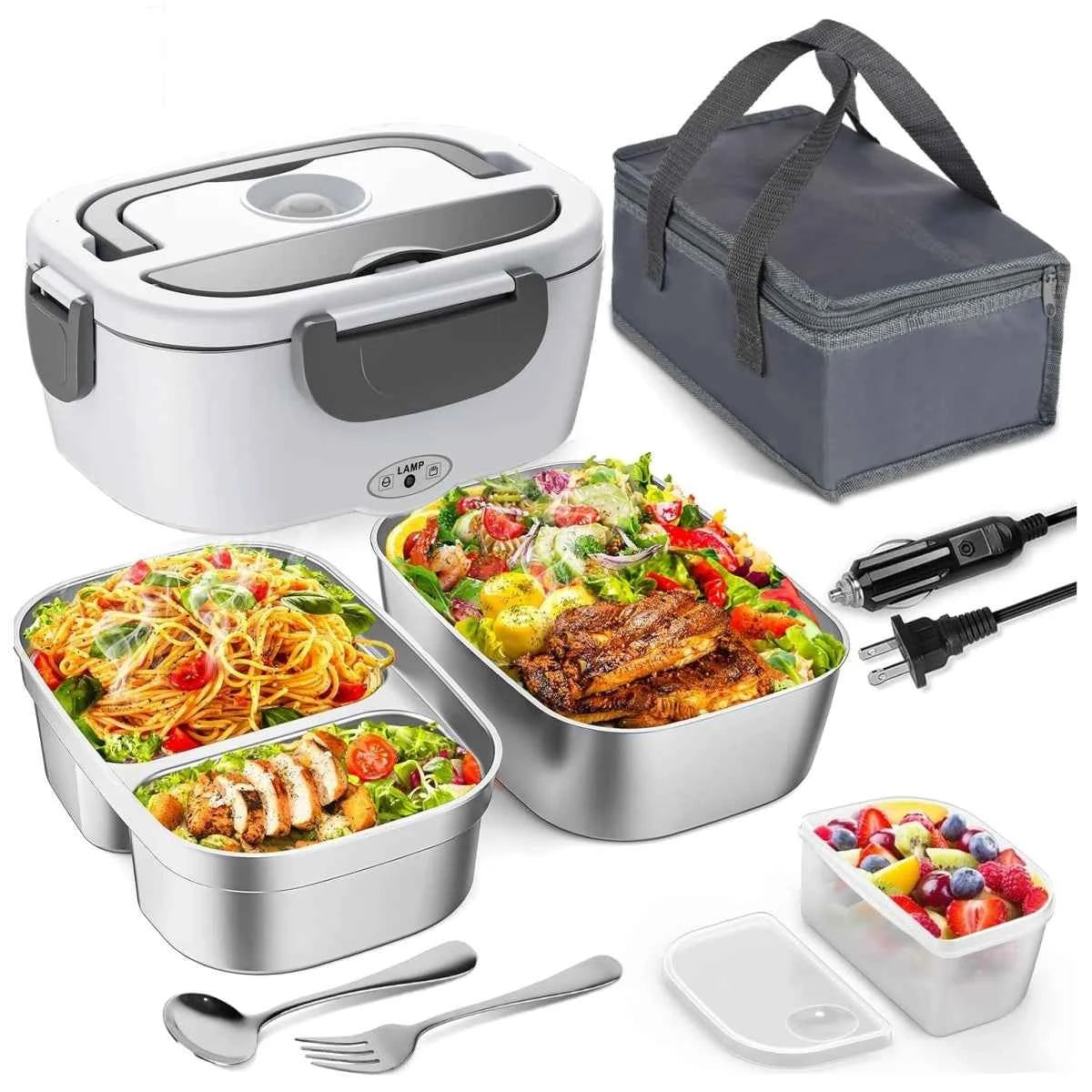 Electric Lunch Box for Adults-60W Fast HeatedLunch Box for Men&Women with Dual 1.5LStainless Steel Containers Fast Heating Porta