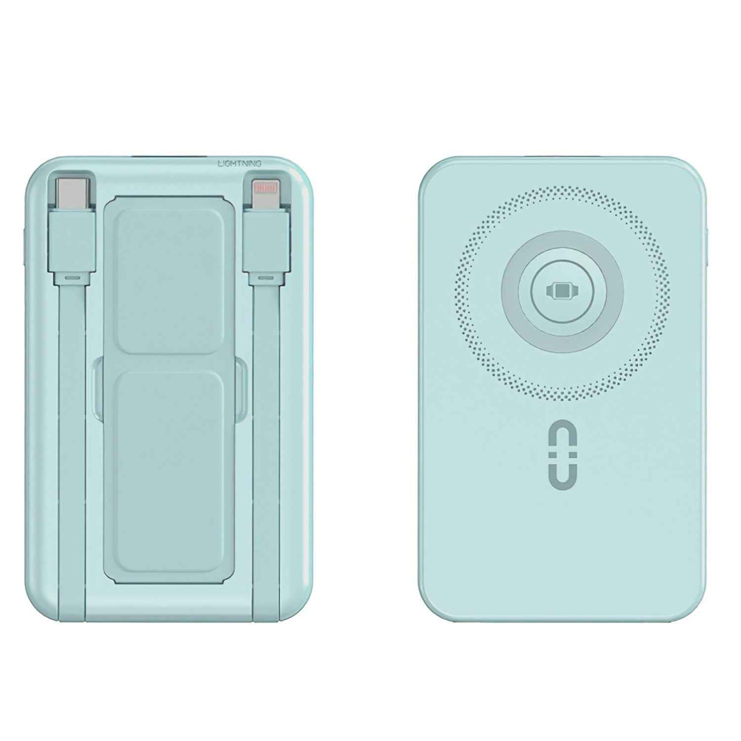 1Pc 3 In 1 10000mAh MagSafe Fast Charging Power Bank PD20W Portable Charger With 2 Built In Cables Stand Fit For IOS Phone 16 15 13 Series And More