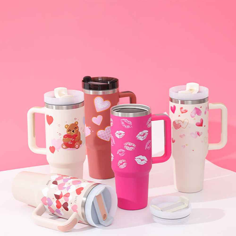 Gobelet isolé avec paille 40 oz en acier inoxydable, tasse à café étanche avec couvercle, mug conique idéal pour cadeaux de Saint-Valentin, voiture, gymnase, bureau et voyage