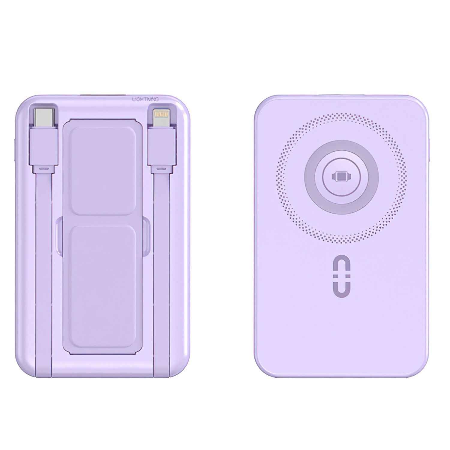 1Pc 3 In 1 10000mAh MagSafe Fast Charging Power Bank PD20W Portable Charger With 2 Built In Cables Stand Fit For IOS Phone 16 15 13 Series And More