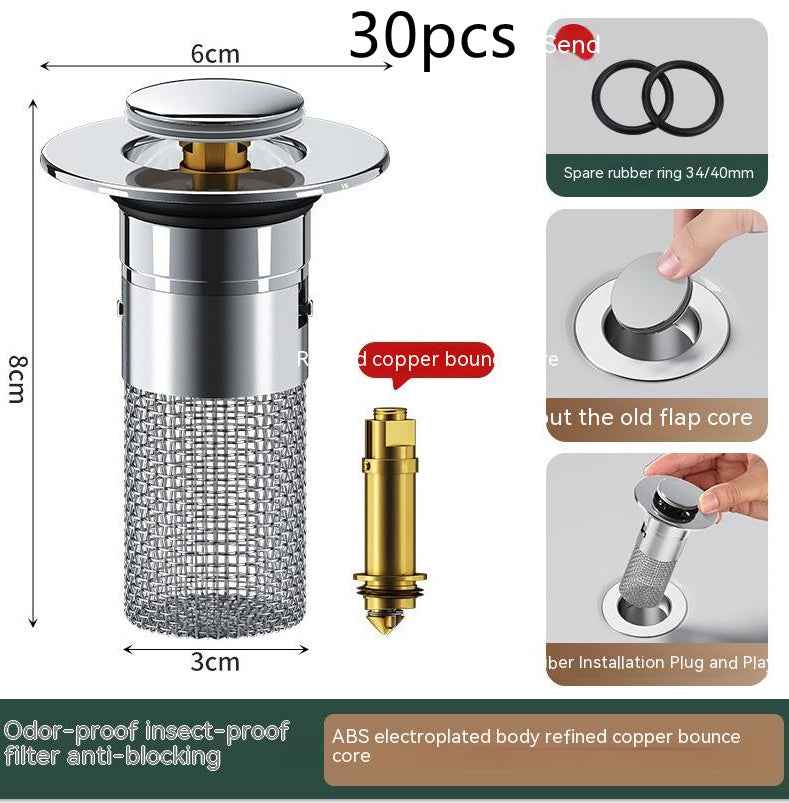 Long Pop-Up Sink Drains Filter Bathroom Press Bounce Basin Plug Stopper Wash Basin Hair Catcher Sink Strainer Kitchen Supplies