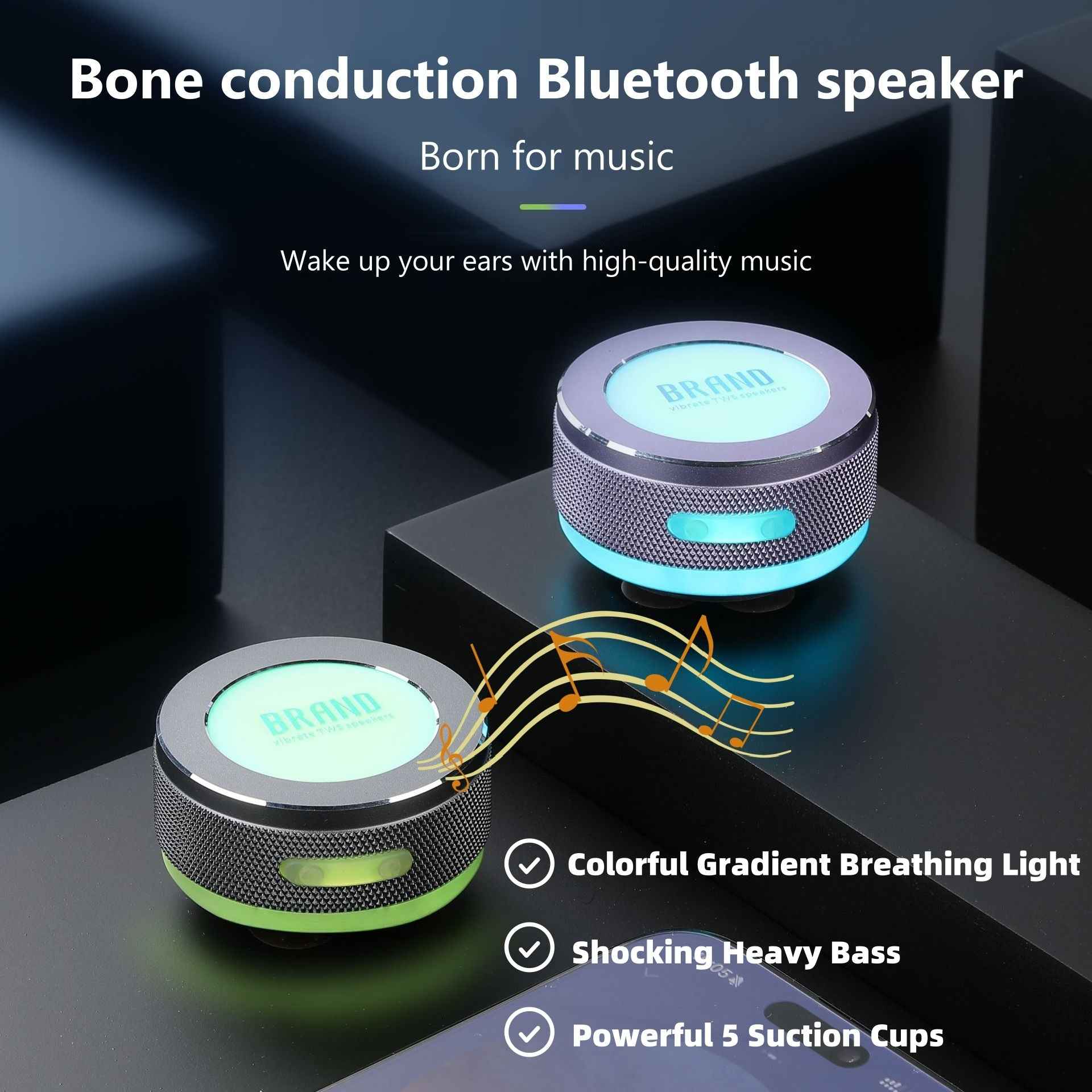 Small Wireless Bone Conduction Speakers Bluetooth With Color LED Light ,Portable Surface Adsorption Speaker
